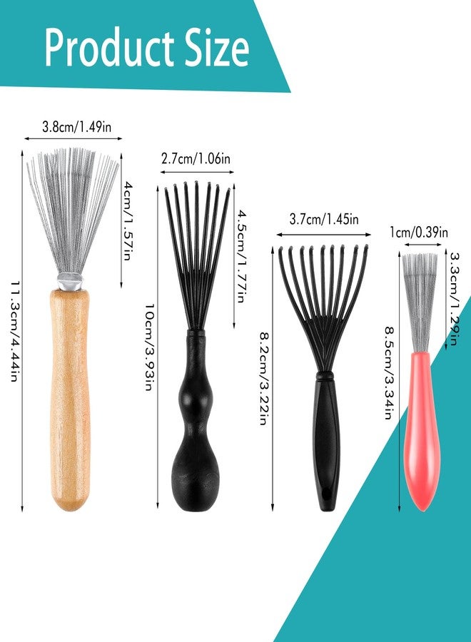 WJIAAA Hair Brush Cleaner Tool Set, 4 Pcs Hairbrush Cleaner with Rake Design Metal Wire Comb Remover Mini Instrument Hairstylist Essentials Wooden Handle for Home Salon Removing Hairs Dust Dirt Lint - Image 2